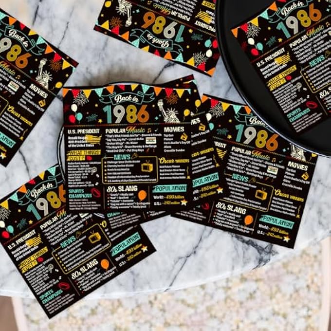 PACK OF 50 NAPKINS 40TH BIRTHDAY MAN WOMAN DECORATIVE 40TH BIRTHDAY NAPKINS BLACK GOLD FOR MEN AND WOMEN, 1986 PAPER HANDKERCHIEFS HANDKERCHIEFS PARTY DECORATION - Image 3